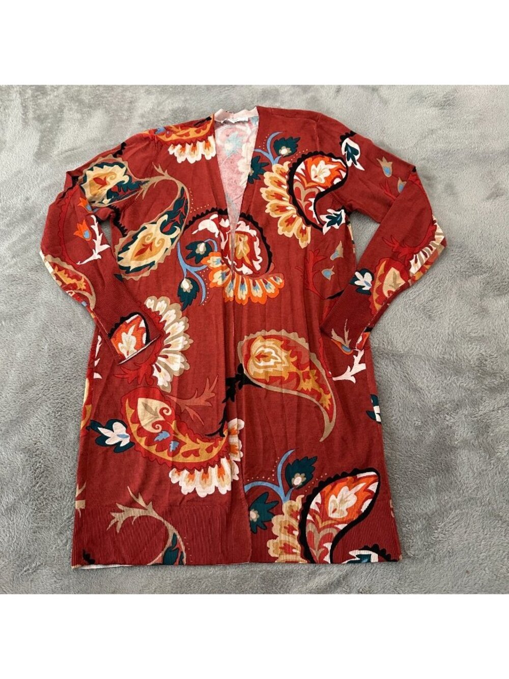 Chico's Long Lightweight Sweater Cardigan Women's 1 MEDIUM Paisley